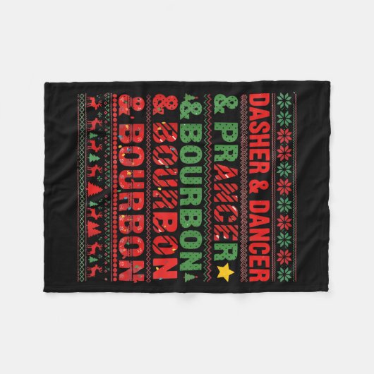 Dasher Dancer Prancer And Bourbon Whiskey Funny Ch Fleecedecke (Vorderseite (Horizontal))