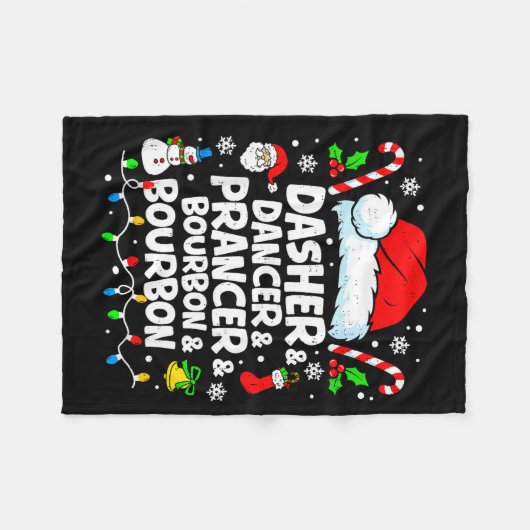 Dasher Dancer Prancer Bourbon Funny Christmas Sant Fleecedecke (Vorderseite (Horizontal))