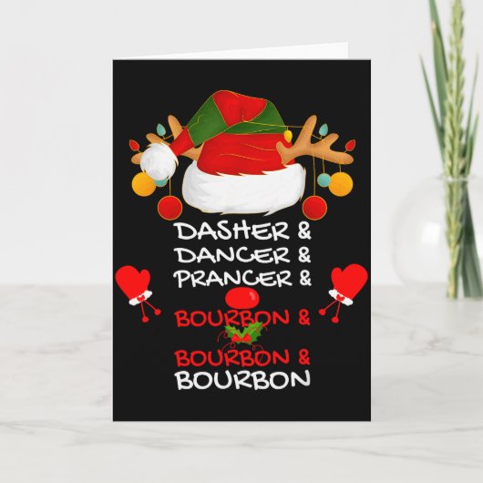 Dasher Dancer Prancer & Bourbon Weihnachtsfeier Karte (Vorderseite)