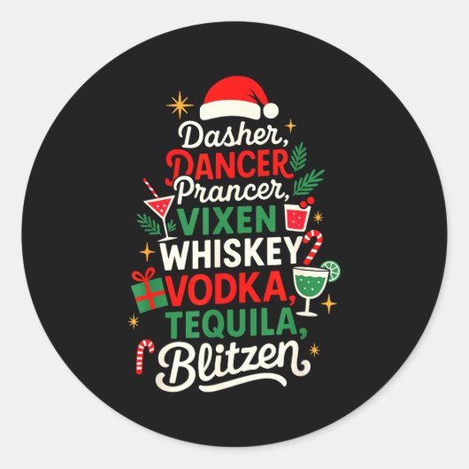 Dasher Dancer Prancer Vixen Moscato Vodka Tequila Runder Aufkleber (Vorderseite)