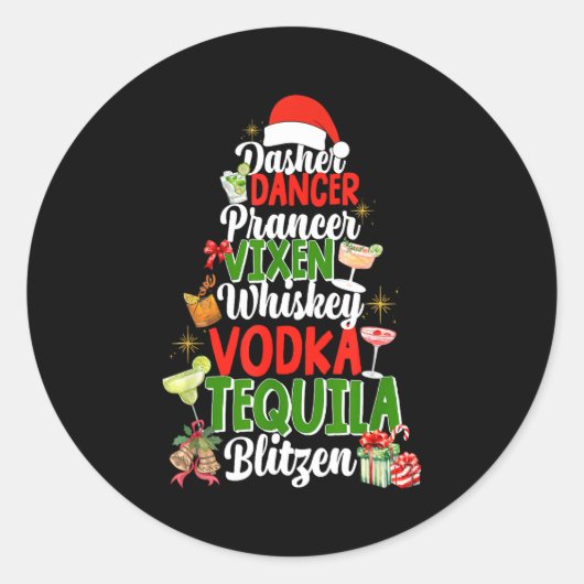 Dasher Dancer Prancer Vixen Moscato Vodka Tequila Runder Aufkleber (Vorderseite)