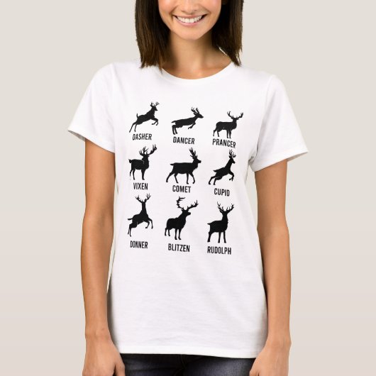 Dasher Dancer Prancer Vixen Reindeer Weihnachten T-Shirt (Vorderseite)