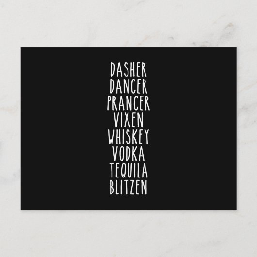 Dasher Dancer Prancer Vixen Whiskey Vodka Tequila Postkarte (Vorderseite)