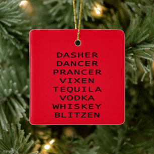 Dasher Dancer Vixen Vodka Tequila Whiskey Blitzen Keramikornament