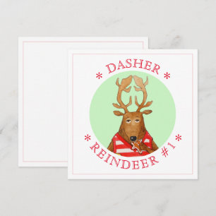 DASHER REINDEER 5,25" Square Flat Card Feiertagskarte