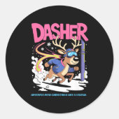 Dasher Reindeer Christmas Speeding Fun Runder Aufkleber (Vorderseite)
