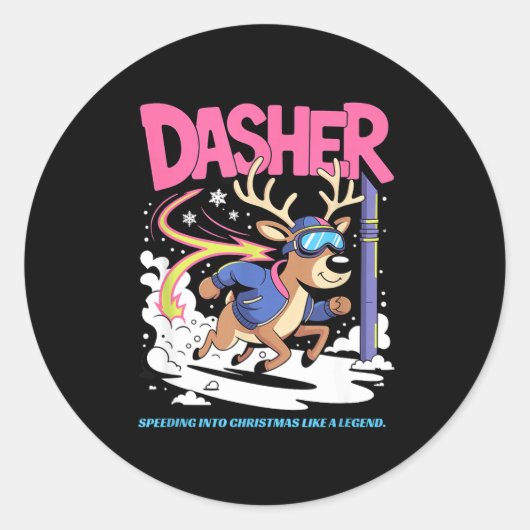 Dasher Reindeer Christmas Speeding Fun Runder Aufkleber (Vorderseite)