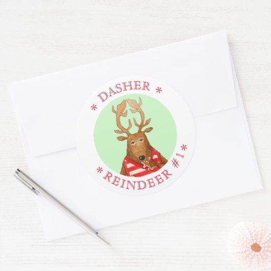 DASHER REINDEER Große Round Stickers (Umschlag)