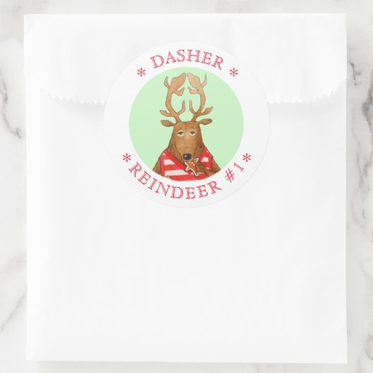 DASHER REINDEER Große Round Stickers (Tasche)