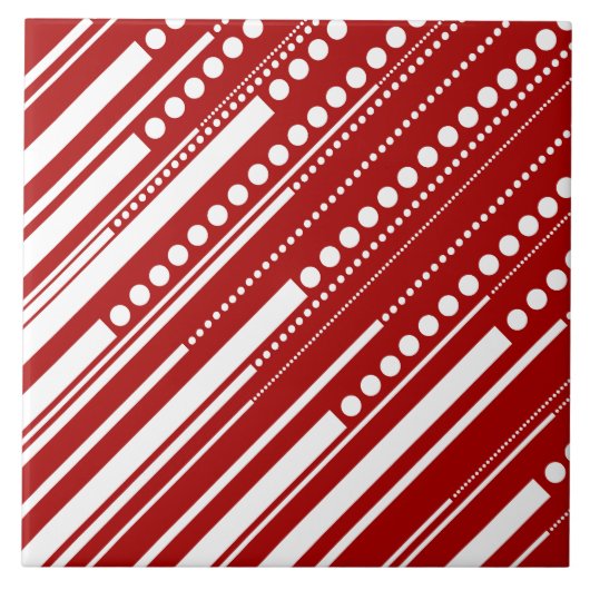 Dashes und Punkte in Rot und Weiß Fliese (Vorderseite)