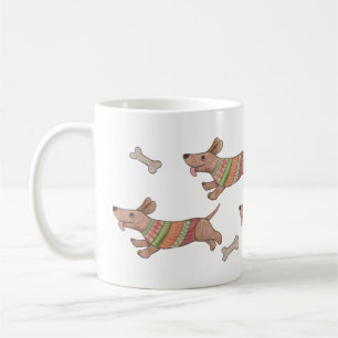 Dashing Dackeln Niedliche Wursthunde laufen Kaffeetasse