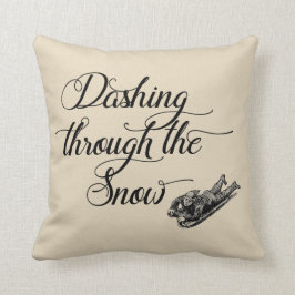 Dashing durch das schneebedeckte Vintage Bauernhau Kissen