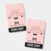 Dashing Pink Pig Niedlich Chinesisch Neujahr 2019 Ausweis (Vorder- & Rückseite)