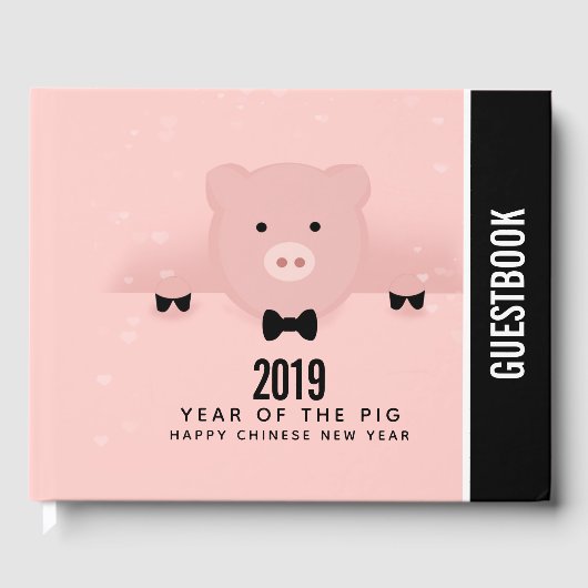 Dashing Pink Pig Niedlich Chinesisch Neujahr 2019 Gästebuch (Vorderseite)