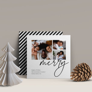 Dashing Script 3 Photo Collage Holiday Card Feiertagskarte