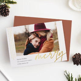 Dashing Script | Merry | Horizontales Foto Folien Feiertagskarte
