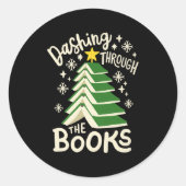 Dashing Through The Books Christmas Book Lovers Me Runder Aufkleber (Vorderseite)