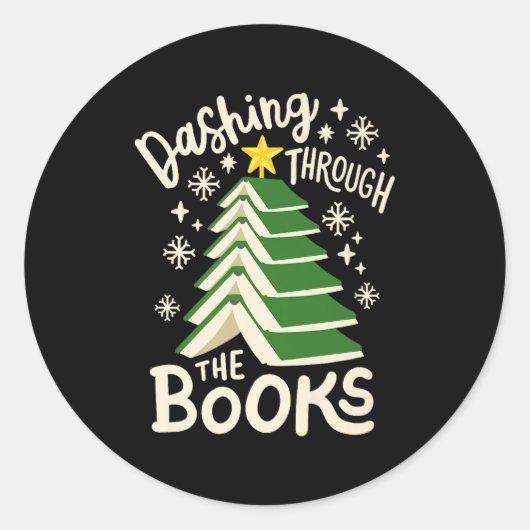 Dashing Through The Books Christmas Book Lovers Me Runder Aufkleber (Vorderseite)