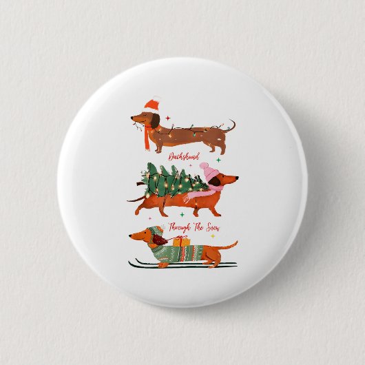 Dashing Through The Snow Christmas Wiener Dog Holi Button (Vorderseite)