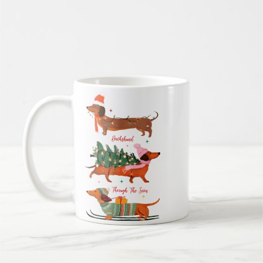 Dashing Through The Snow Christmas Wiener Dog Holi Kaffeetasse (Links)