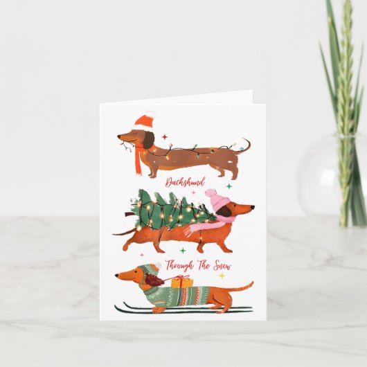 Dashing Through The Snow Christmas Wiener Dog Holi Karte (Vorderseite)