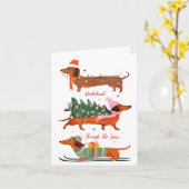 Dashing Through The Snow Christmas Wiener Dog Holi Karte (Gelbe Blume)