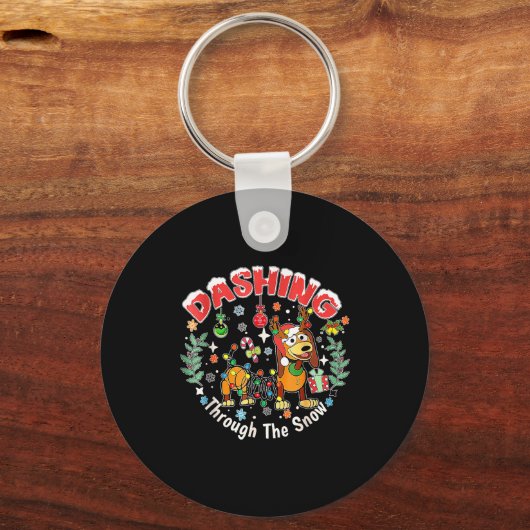 Dashing Through The Snow, Dog Christmas, Funny Chr Schlüsselanhänger (Vorderseite)