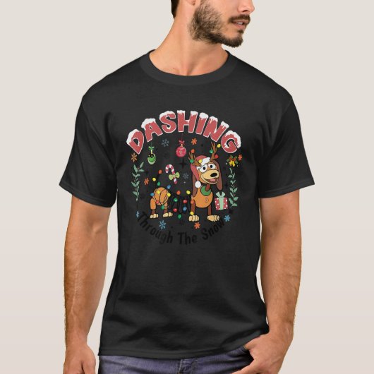 Dashing Through The Snow Funny Dachshund Dog Chris T-Shirt (Vorderseite)