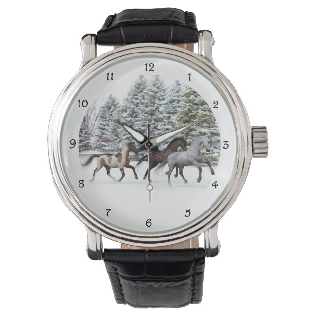 Dashing Through the Snow - Running Horses Watch Armbanduhr (Vorderseite)