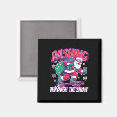 Dashing Through The Snow Skateboarding Santa Magnet (Vorderseite/Rückseite)