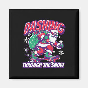 Dashing Through The Snow Skateboarding Santa Magnet