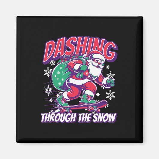 Dashing Through The Snow Skateboarding Santa Magnet (Vorne)