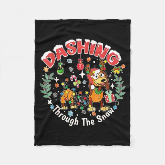 Dashing Through The Snow Slink Dog Christmas Fleecedecke (Vorderseite)