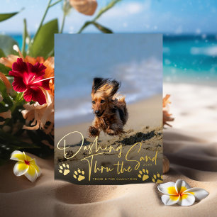 Dashing Thru der Sand Dog Beach Folien Feiertagskarte