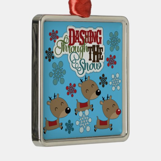 Dashing wirft den Schnee Silbernes Ornament (Rechts)