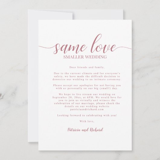 Dasselbe Liebe-Downsize-Rose-Gold Einladung (Vorderseite)