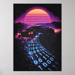 Data-Drift - Retro-Autos-Synthwave-Sportwagenliebh Poster