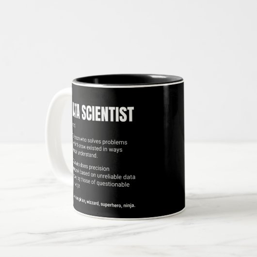 Data Scientist Funny Work Definition Zweifarbige Tasse (Vorderseite Links)