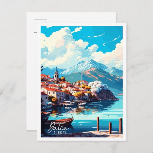 Datca Turkey Vintage Illustration Postkarte (Vorne/Hinten)