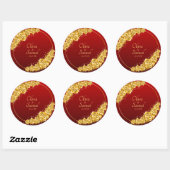 Date + Bride Groom Names, Gold Flowers Maroon Red Runder Aufkleber (Blatt)