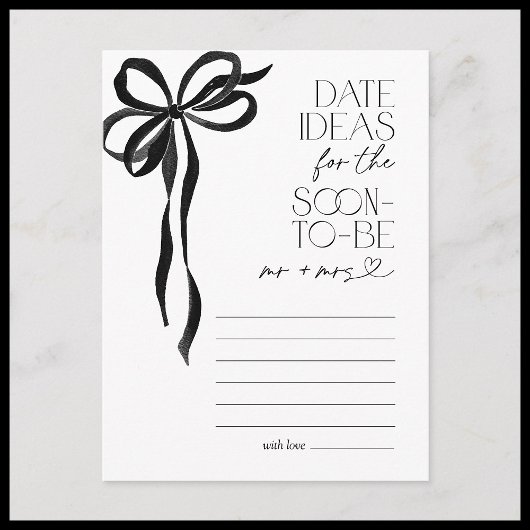 Date Ideas Black Bow Brautparty Game Postkarte