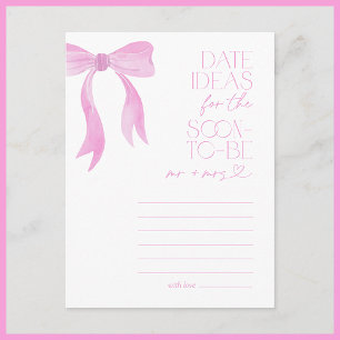Date Ideas Pink Bow Brautparty Game Postkarte