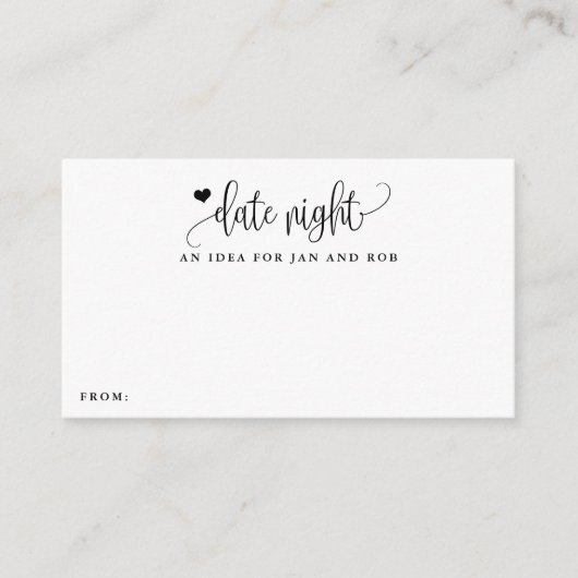 Date Night Idea Herzkalligraphie Minimalistische K Begleitkarte (Vorderseite)