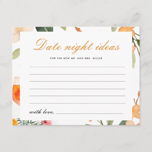 Date Night Ideas Aperol Spritz Brautparty Begleitkarte (Vorderseite)