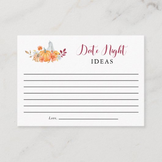 Date Night Ideas Brautparty Fall Pumpkin Herbst Hinweiskarte (Vorderseite)