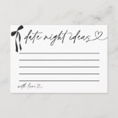 Date Night Ideas Brautparty Game Black Bow Begleitkarte (Vorderseite)
