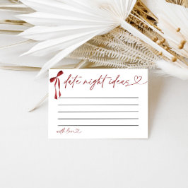 Date Night Ideas Brautparty Game Burgundy Bow Begleitkarte