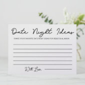 Date Night Ideas Card Brautparty Game Einladung (Stehend Vorderseite)