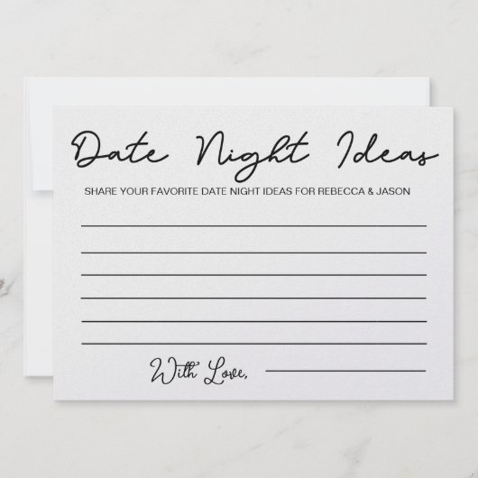 Date Night Ideas Card Brautparty Game Einladung (Vorderseite)