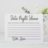 Date Night Ideas Card Brautparty Game Einladung (Stehend Vorderseite)